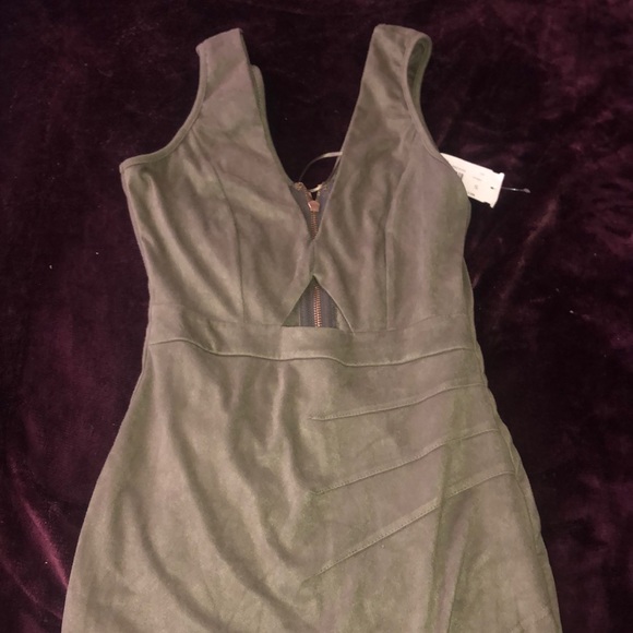 Suede olive cut out dress - Picture 1 of 4